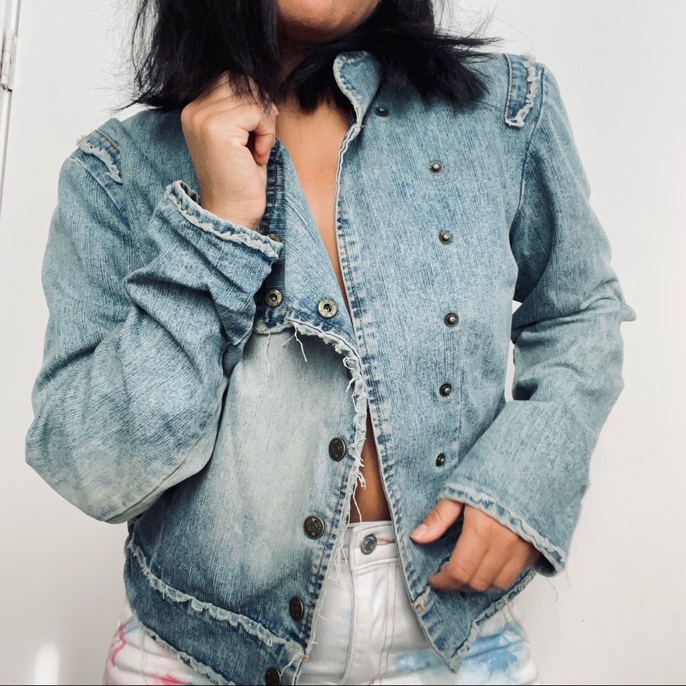 Denim Fashion Jacket Snap Closure Size M